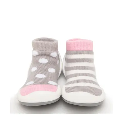 Komuello's Baby Girl First Walk Sock Shoes Dots & Stripes - Pink