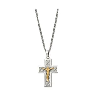 Chisel Grey Carbon Fiber Inlay Crucifix Pendant Curb Chain Necklace