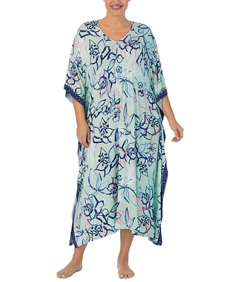 Ellen Tracy Plus Size Printed Caftan Nightgown