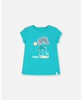 Girl Organic Cotton Tee With Print Turquoise - Toddler|Child