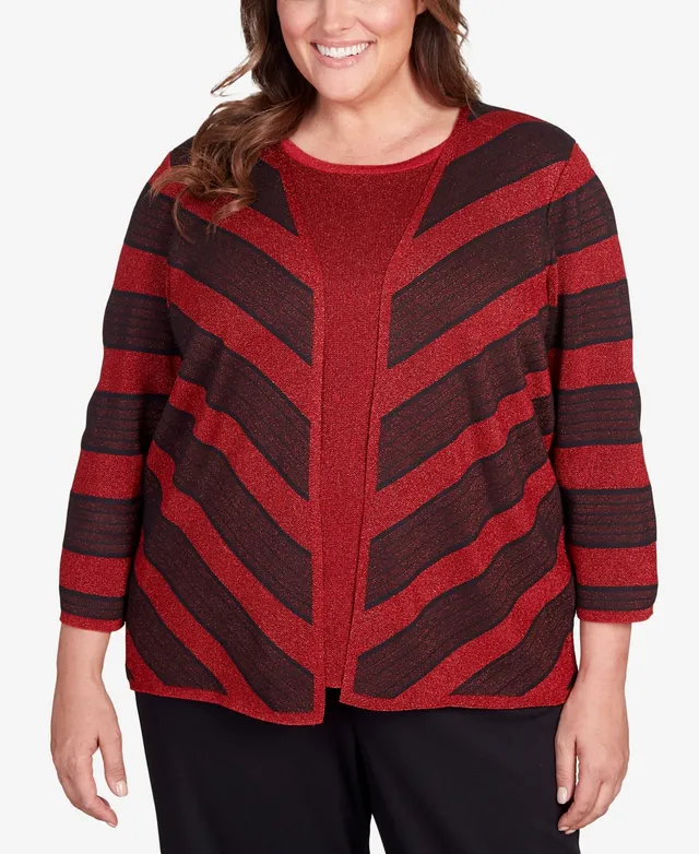 Alfred Dunner Plus Classic Chevron Stripe Two For One Sweater