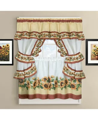 Kate Aurora Chevron Sunflower Complete Cottage Kitchen Curtain Tier & Valance Set