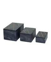 Rosemary Lane Real Marble Box with Gold-Tone Linear Lines Set of 3 - 9", 7
