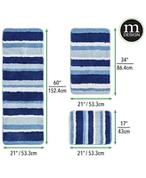 mDesign Microfiber Bath Mat Rugs/Runner, Striped Print, Set of 3