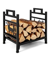 18.5 Inch Metal Firewood Rack Fireplace Log Holder with Dual Handles Solid Base