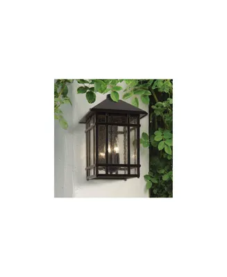 Sierra Craftsman Art Deco Outdoor Wall Light Fixture Rubbed Bronze Brown Steel 15" Frosted Seeded Glass Panels for Exterior House Porch Patio Outside