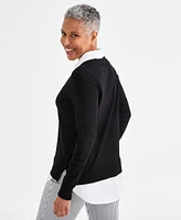 Style & Co Women's Long Sleeve Twofer Sweater, Created for Macy's