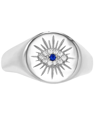 Cubic Zirconia & Lab Grown Blue Spinel Accent Evil Eye Ring Sterling Silver