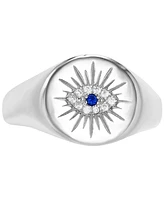 Cubic Zirconia & Lab Grown Blue Spinel Accent Evil Eye Ring Sterling Silver