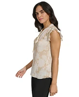 Calvin Klein Women's Printed Cap-Sleeve Tie-Neck Top