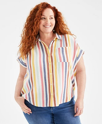 Style & Co Plus Size Cotton Button-Front Camp Shirt, Created for Macy's