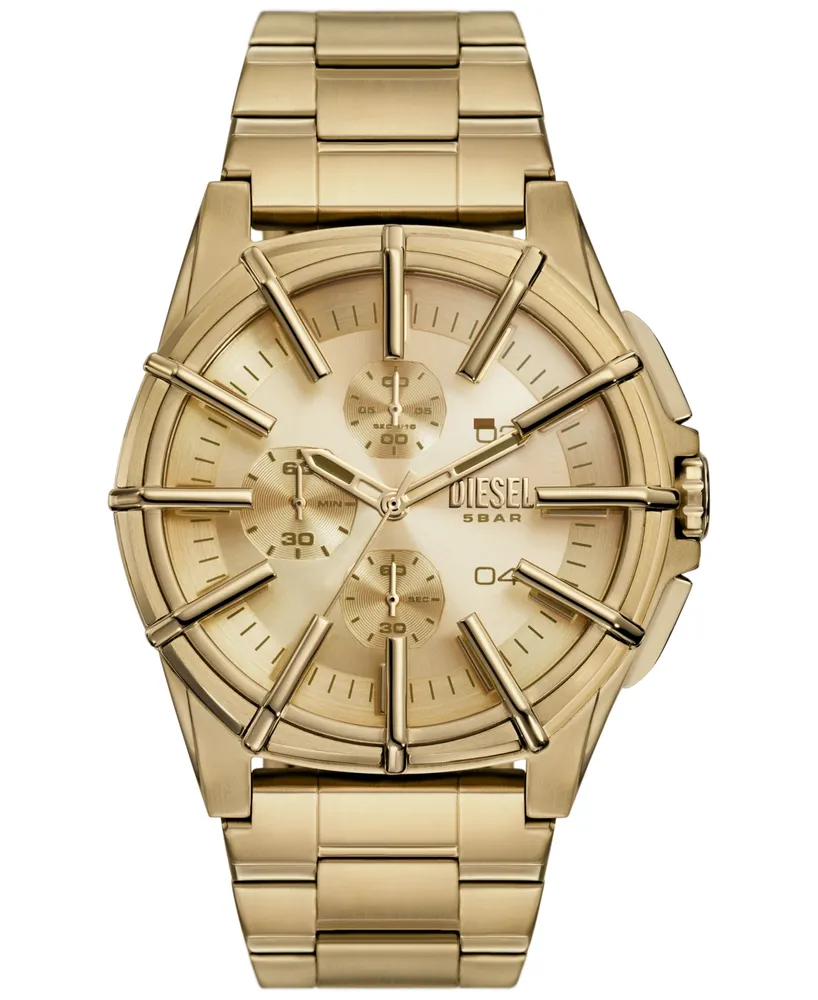 Diesel Men's Framed Chronograph Gold-Tone Stainless Steel Watch 44mm