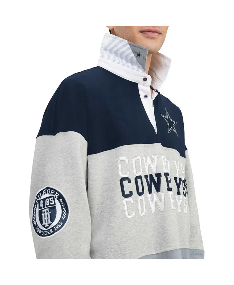 Tommy Hilfiger Men's Tommy Hilfiger Heather Gray, Navy Dallas Cowboys  Connor Oversized Rugby Long Sleeve Polo Shirt