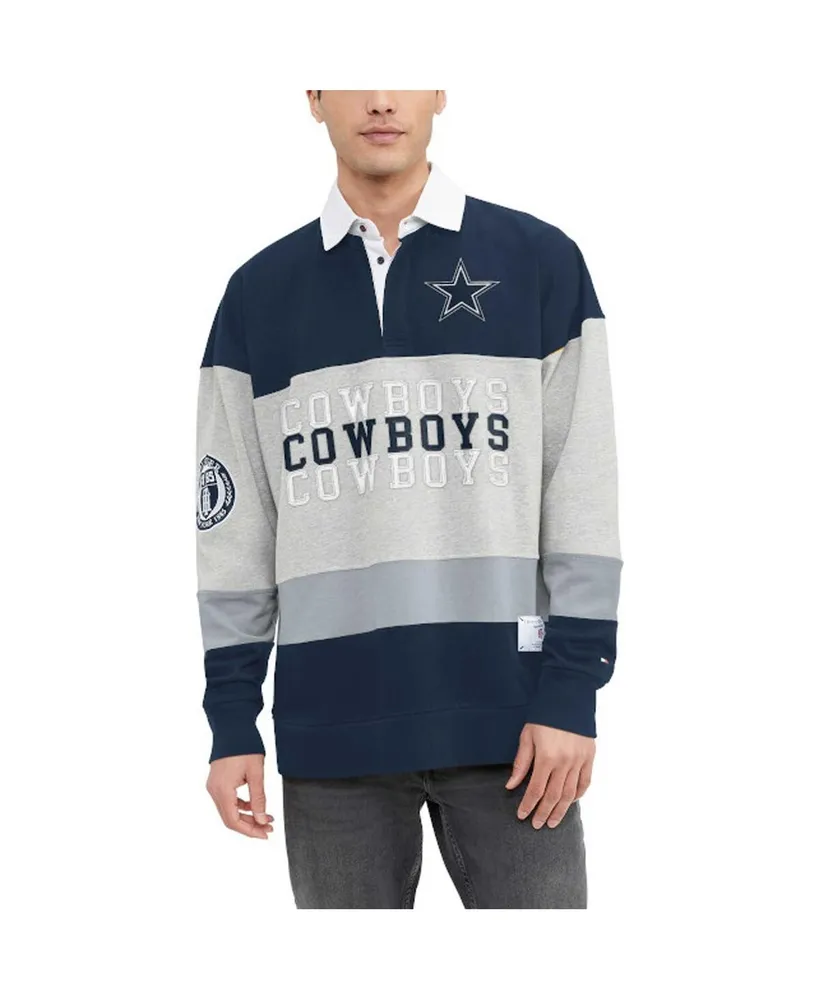 Men's Tommy Hilfiger Heather Gray, Navy Dallas Cowboys Connor Oversized Rugby Long Sleeve Polo Shirt