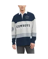 Men's Tommy Hilfiger Heather Gray, Navy Dallas Cowboys Connor Oversized Rugby Long Sleeve Polo Shirt