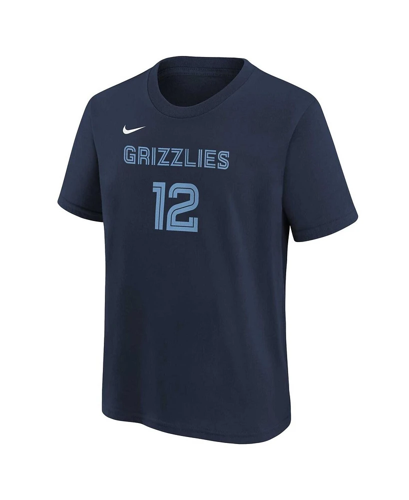 Big Boys Ja Morant Navy Memphis Grizzlies Icon Name and Number T-shirt