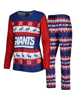Women's Foco Royal New York Giants Holiday Ugly Pajama Set