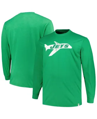 Men's Profile Heather Kelly Green Distressed New York Jets Big and Tall Throwback Long Sleeve T-shirt