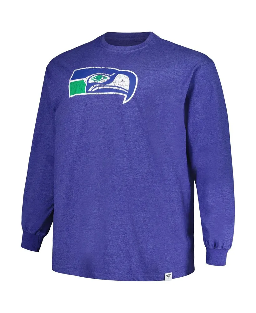 Men's Profile Heather Royal Distressed Seattle Seahawks Big and Tall Throwback Long Sleeve T-shirt