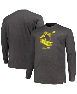 Men's Profile Heather Charcoal Distressed Pittsburgh Steelers Big and Tall Throwback Long Sleeve T-shirt