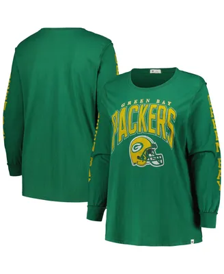 Women's '47 Brand Green Distressed Bay Packers Plus Honey Cat Soa Long Sleeve T-shirt