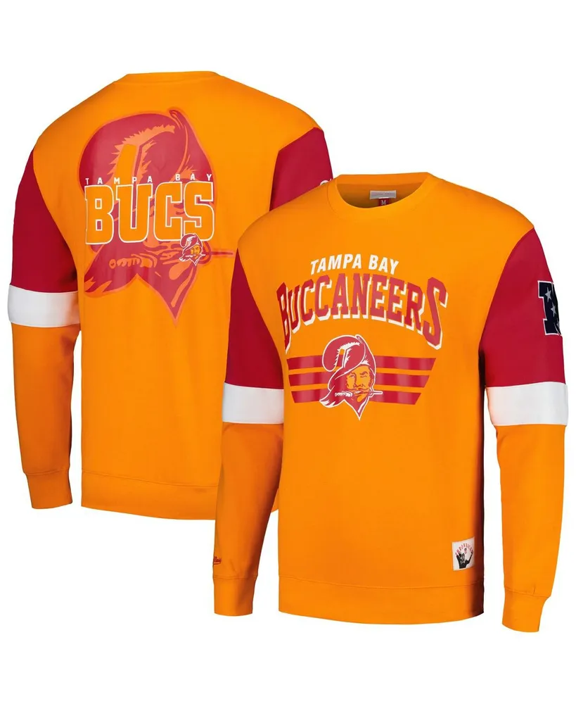 Men's Mitchell & Ness Orange Tampa Bay Buccaneers Gridiron Classics Allover 3.0 Pullover Sweatshirt