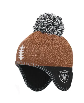 Preschool Boys and Girls Brown Las Vegas Raiders Football Head Knit Hat with Pom