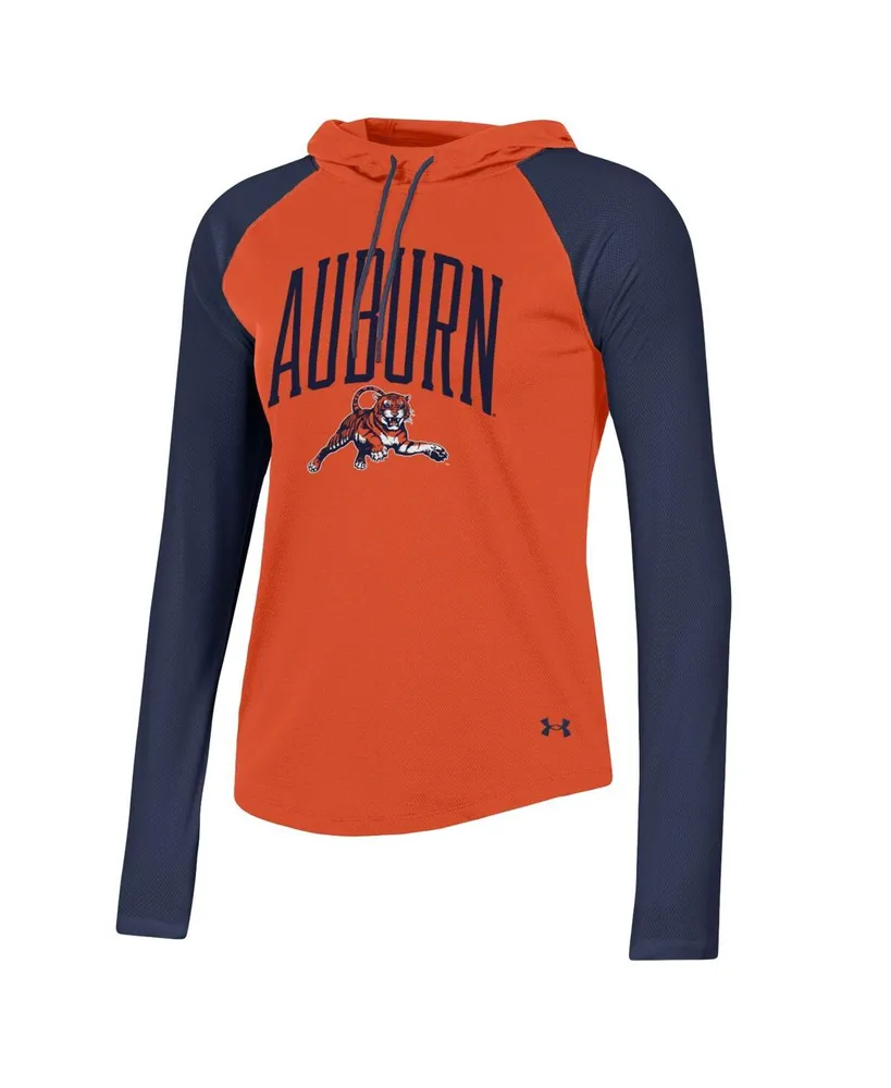 Women's Under Armour Orange Auburn Tigers Gameday Mesh Performance Raglan Hooded Long Sleeve T-shirt