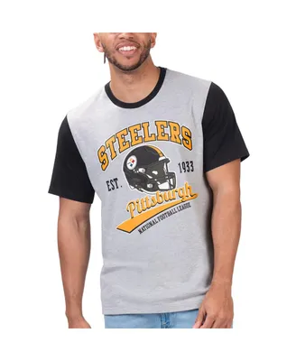 Men's G-iii Sports by Carl Banks Heather Gray Pittsburgh Steelers Black Label T-shirt