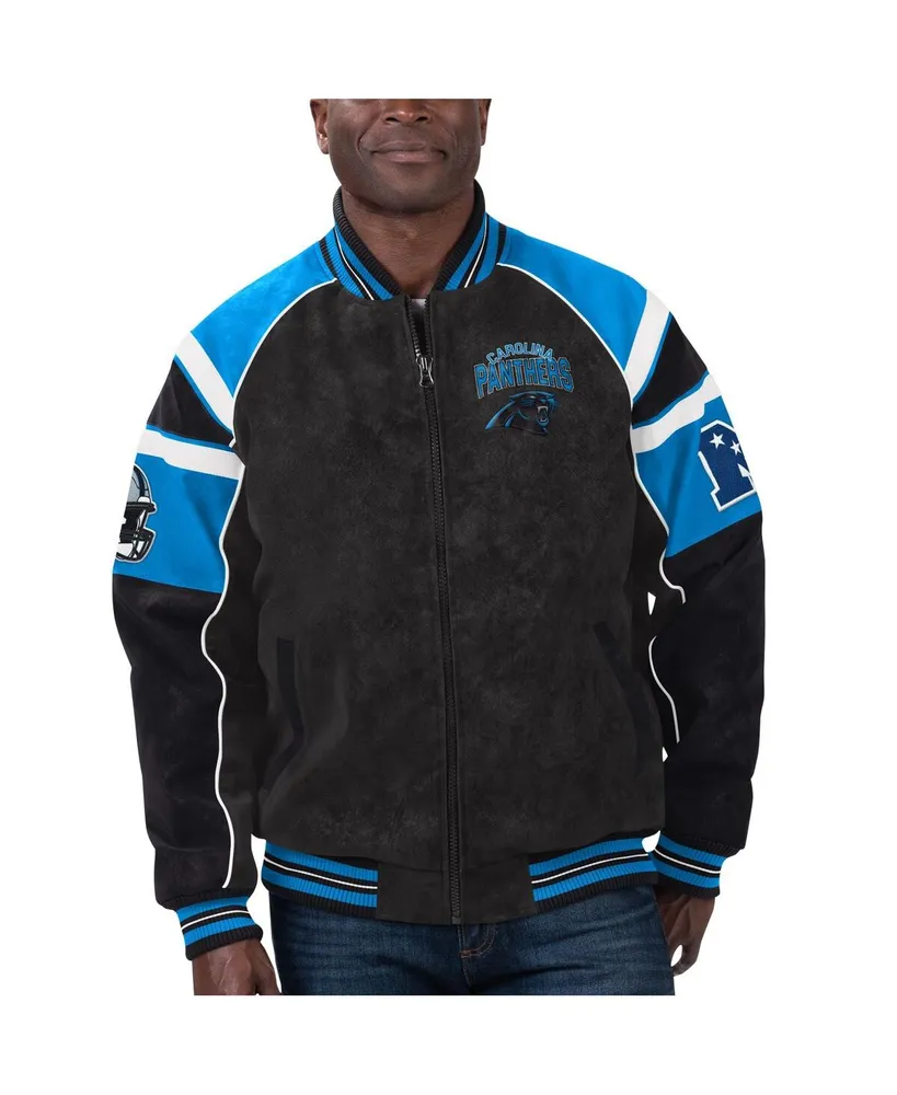 Men's G-iii Sports by Carl Banks Black Carolina Panthers Faux Suede Raglan Full-Zip Varsity Jacket