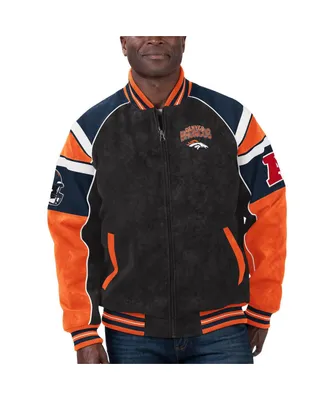 Men's G-iii Sports by Carl Banks Black Denver Broncos Faux Suede Raglan Full-Zip Varsity Jacket