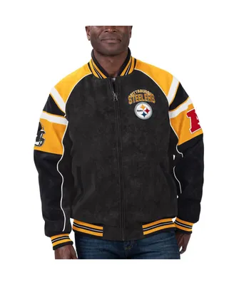 Men's G-iii Sports by Carl Banks Black Pittsburgh Steelers Faux Suede Raglan Full-Zip Varsity Jacket