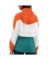 Women's G-iii 4Her by Carl Banks Aqua, Orange Miami Dolphins Tie Breaker Lightweight Quarter-Zip Jacket