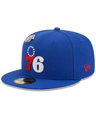 Men's New Era Royal Philadelphia 76ers Chain stitch Logo Pin 59FIFTY Fitted Hat