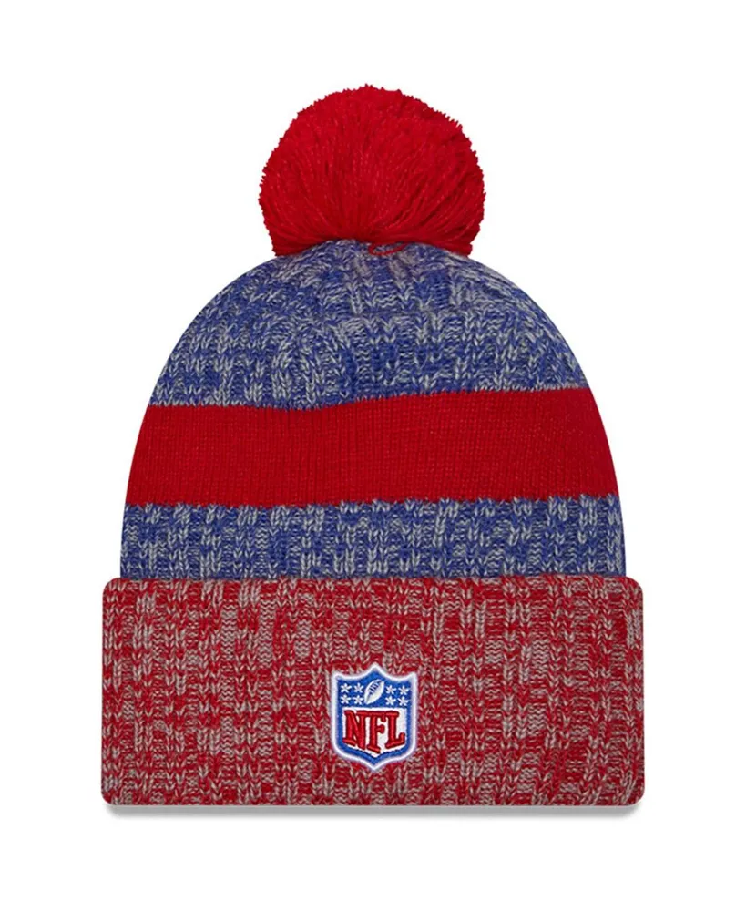 Men's New Era Royal, Red New York Giants 2023 Sideline Sport Cuffed Pom Knit Hat