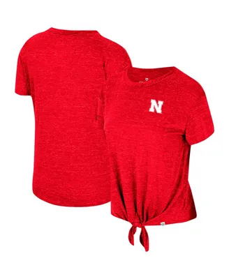 Women's Colosseum Scarlet Distressed Nebraska Huskers Finalists Tie-Front T-shirt