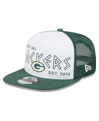 Men's New Era White, Green Green Bay Packers Banger 9FIFTY Trucker Snapback Hat