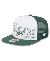 Men's New Era White, Green Green Bay Packers Banger 9FIFTY Trucker Snapback Hat