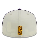 Men's New Era Cream, Purple Los Angeles Lakers Piping 2-Tone 59FIFTY Fitted Hat