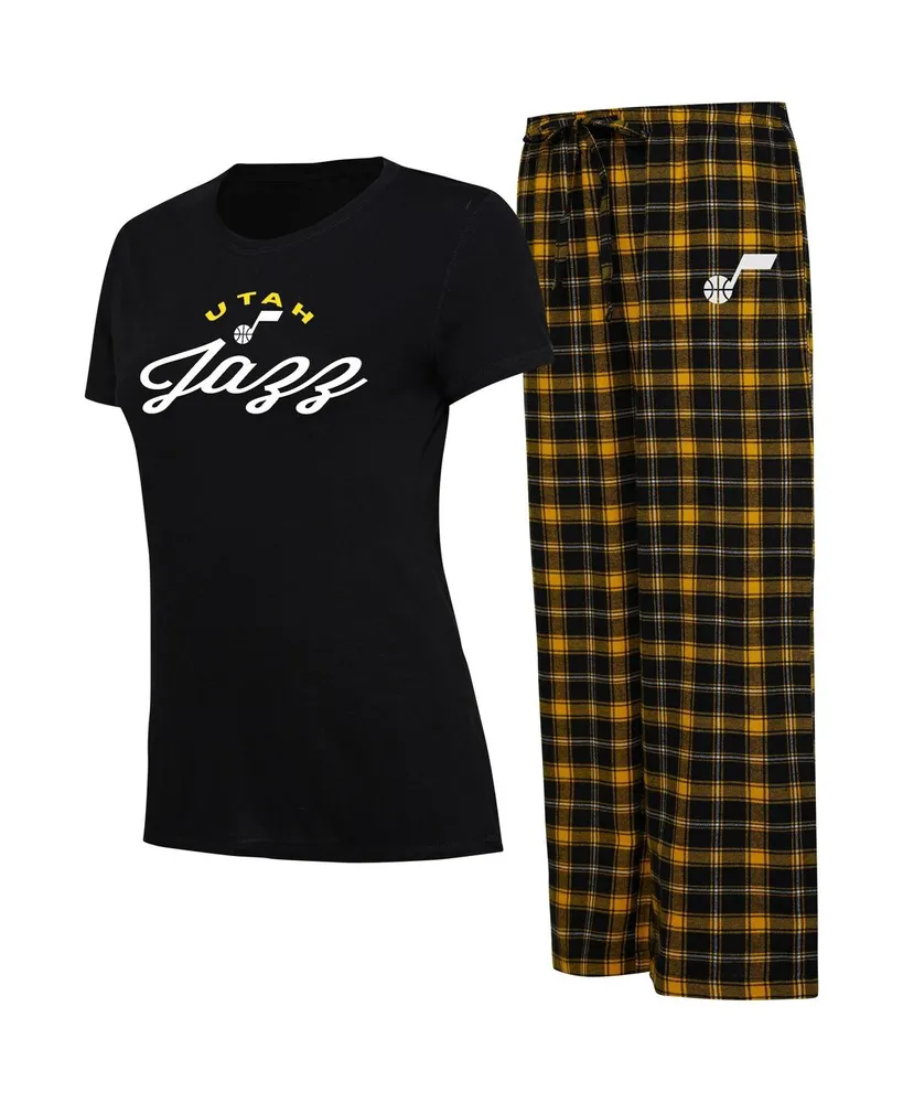 College Concepts Women's College Concepts Black, Gold Utah Jazz Arctic T- shirt and Flannel Pants Sleep Set