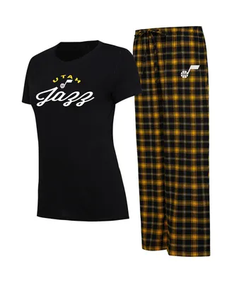 Women's College Concepts Black, Gold Utah Jazz Arctic T-shirt and Flannel Pants Sleep Set