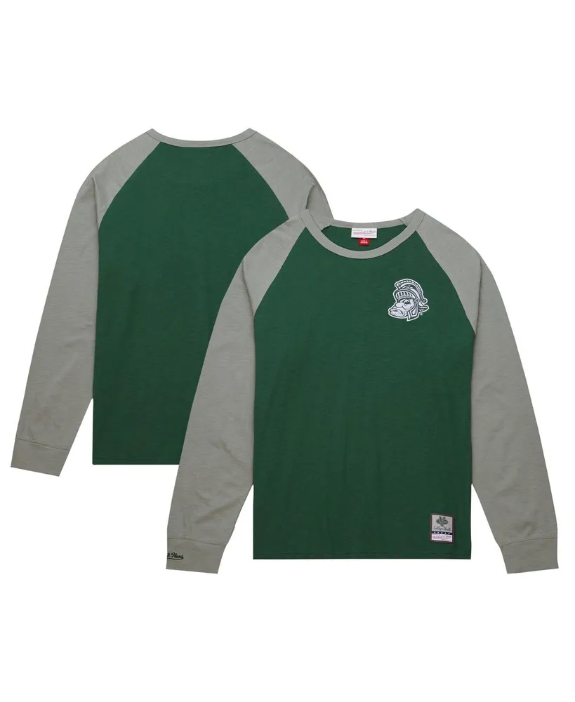 Men's Mitchell & Ness Green Michigan State Spartans Legendary Slub Raglan Long Sleeve T-shirt