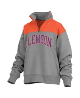 Women's Pressbox Gray Clemson Tigers Avon Fleece Quarter-Zip Jacket