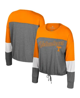 Women's Colosseum Gray Tennessee Volunteers Twinkle Lights Tie Front Long Sleeve T-shirt