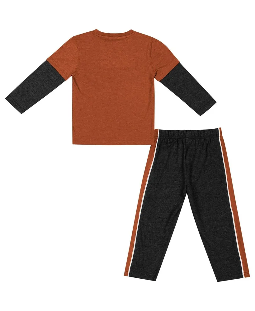 Toddler Boys and Girls Colosseum Texas Orange, Black Longhorns Long Sleeve T-shirt Pants Set