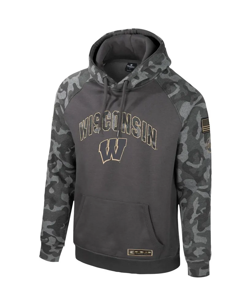 Men's Colosseum Charcoal Wisconsin Badgers Oht Military-Inspired Appreciation Camo Raglan Pullover Hoodie