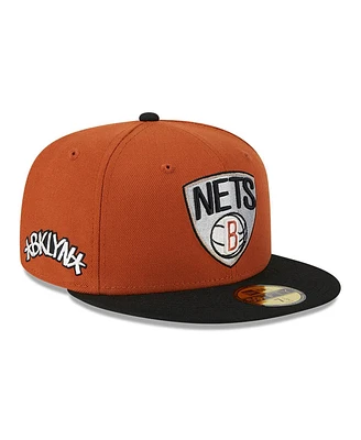 Men's New Era Rust, Black Brooklyn Nets Two-Tone 59FIFTY Fitted Hat