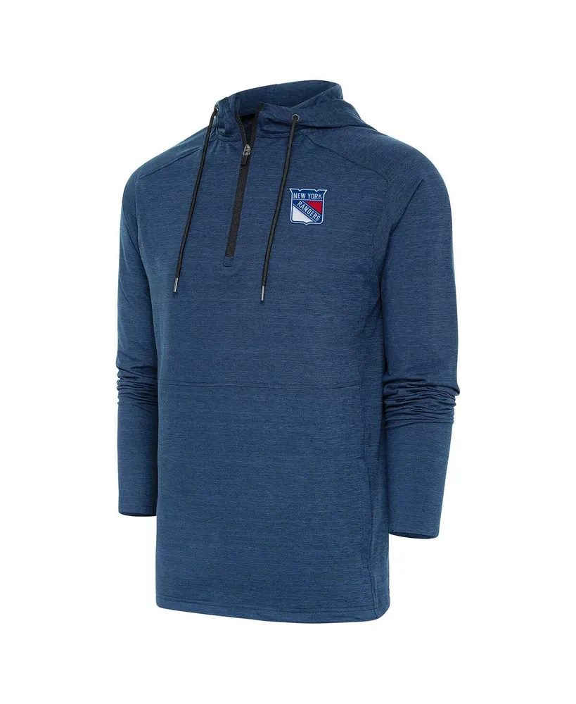 Men's Antigua Heather Navy New York Rangers Spikes Raglan Quarter-Zip Hoodie