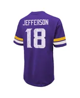 Men's Majestic Threads Justin Jefferson Purple Distressed Minnesota Vikings Name and Number Oversize Fit T-shirt