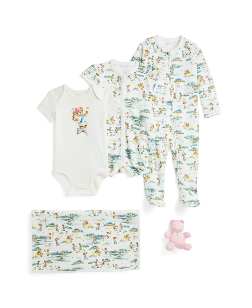 Polo Ralph Lauren Baby Girls Bear Cotton Gift Set, 5 Piece